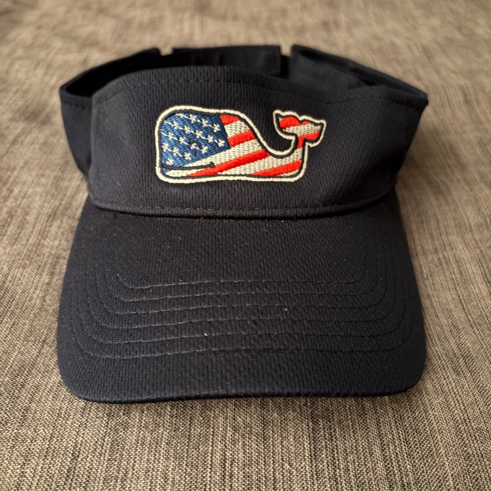Vineyard Vines Navy Visor with American Flag Whale